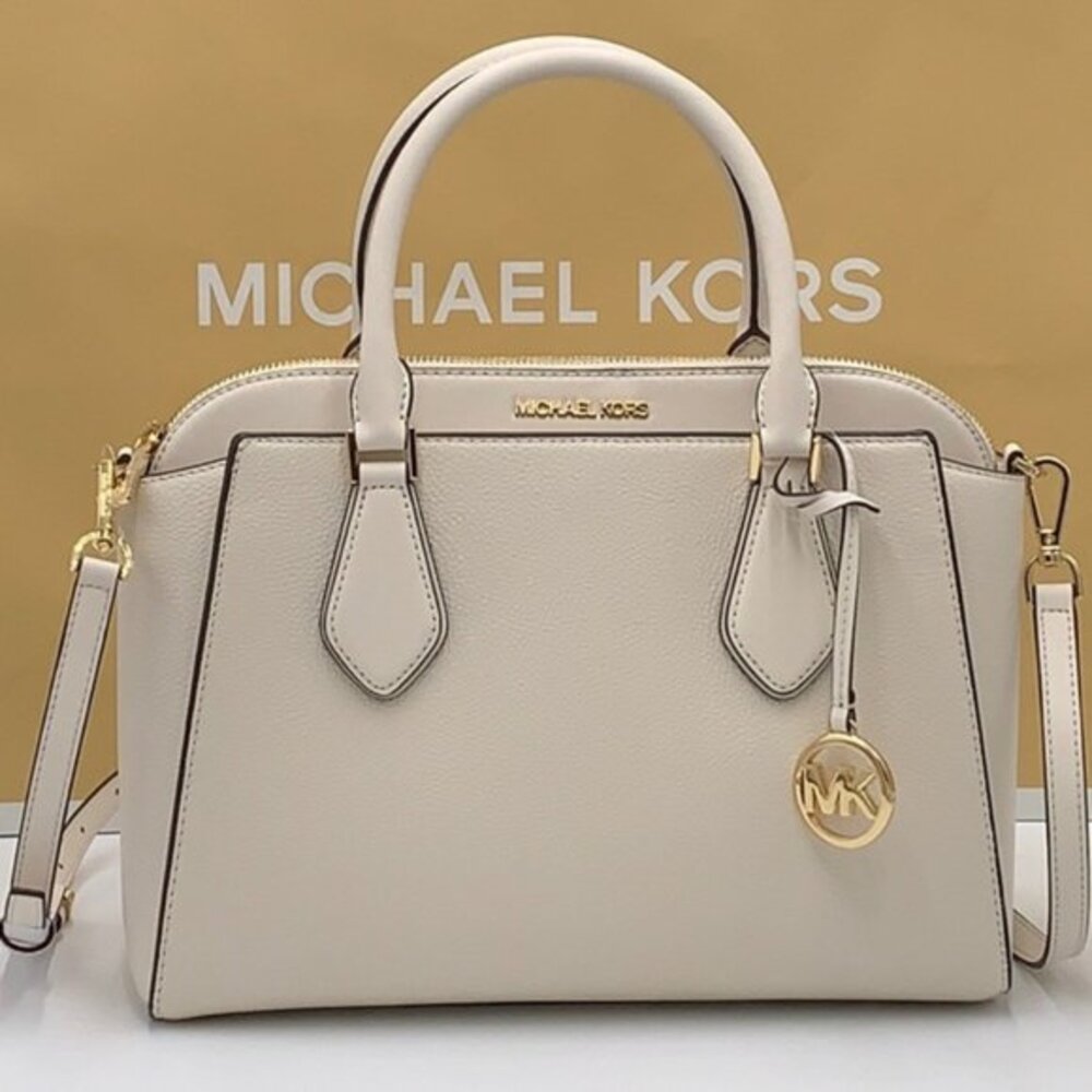 Michael Kors Daria Large Satchel Bag Leather Light Cream
